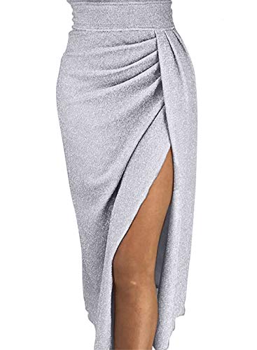 HUUSA Sexy Prom Cocktail Sequin Dresses Party for Womens Formal Wedding Evening Gowns Short Sleeve Elegant Dress Large Grey
