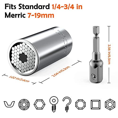 Universal Socket - Father's Day Gifts For Men Dad Husband Who Wants Nothing, Multi-Function Ratchet Wrench Power Drill Adapter, Cool Gadgets Tools Gifts For Diy Handyman, 2Pc Set (7-19Mm) #TOP2