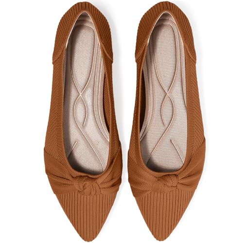 TINGRISE Pointed Toe Knit Flats