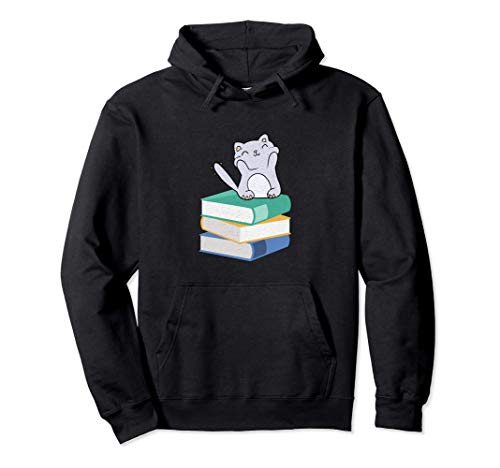 Libro Cute Kawaii Cat Angustiado Bookworm Reader Sudadera con Capucha