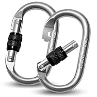 Vipuikos 2 Stück Karabiner Schwerlast 25KN, O-förmiger Karabinerhaken Groß, Sicherheitskarabiner aus Edelstahl, 2500 Kg Belastbarkeit, Silber + Schwarz, für Yoga, Hängematte, Camping, Schaukel