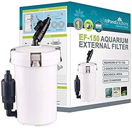 allpondsolutions EF-150 Aquarium External Fish Tank Water Filter for Coldwater, or Tropical Aquariums, for Tanks Up to 150 Litres  Includes Filter Media, hose and Spray Bar - Full Kit.