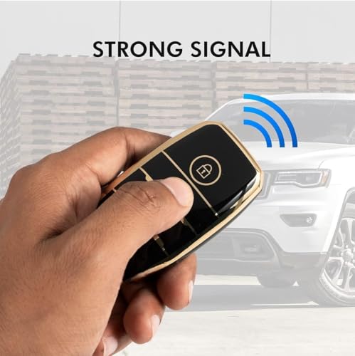Image of TPU Car Key Cover Black & Golden Compatible for KIA Seltos,Sonet,Carens (KIA, 3 Button Push Smart Key)