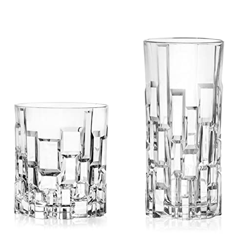RCR COMBO-8027 Crystal 6 x Etna Hi-Ball Tumblers & 6 x Etna Short Glasses, Set of 12 Whiskey Scotch Tumbler, Long Drink Glassware, Dishwasher Safe, Cocktail Parties, Celebration Drink Glasses