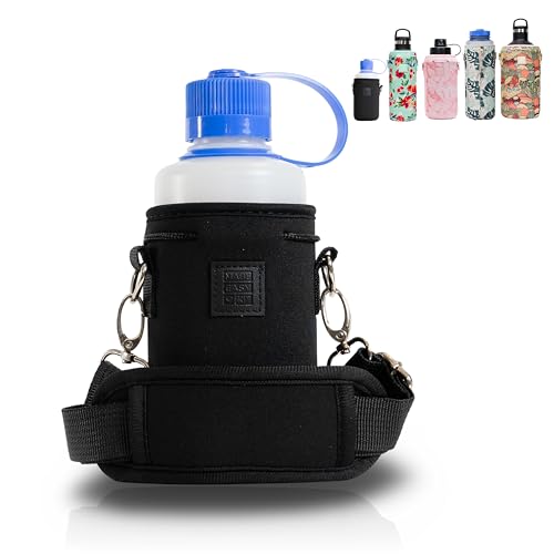Made Easy Kit Water Bottle Carrier Insulated Neoprene - Adjustable Padded Shoulder Strap - Sling Pouch for Glass Bottle, Stainless Steel Tumbler - 5 Sizes (Black, Small)