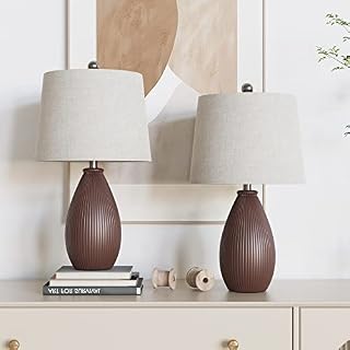 Maxax Bedside Table Lamps Set of 2 Ceramic Lamps with Oatmeal Shade Bedside Desk Lamps for Bedroom, Living Room, Office