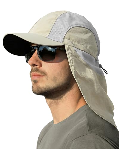 Image of Mens Sun Hat with Breathable Mesh Sun Hats for Men Sun Protection Fishing Hat with Neck Flap for Hiking Cycling