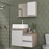 Gabinete Banheiro com Cuba e Espelho Cross 60cm (Madeirado/Branco)