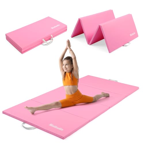 Matladin Folding Gymnastics Mat for Kids 6x3x1/8x3x1 PU Leather Gym Exercise Mats for Tumbling Cheer Yoga Fitness Pilates and Martial Art (Pink 6x3x1)