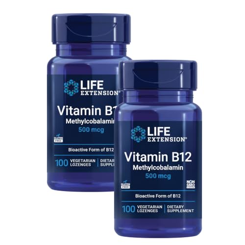 Life Extension Vitamin B12 Methylcobalamin 500mcg - Sugar Free Vegetarian Lozenges for Energy and Brain Health - 100 Count (Pack of 2)