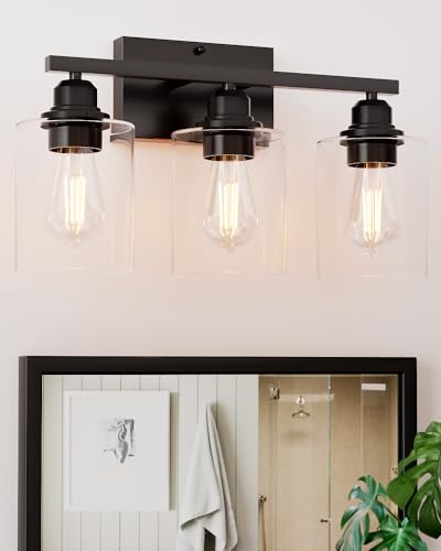 Sailstar 3-Light Bathroom Light Fixtures, Matte Black Bathroom Vanity Light,