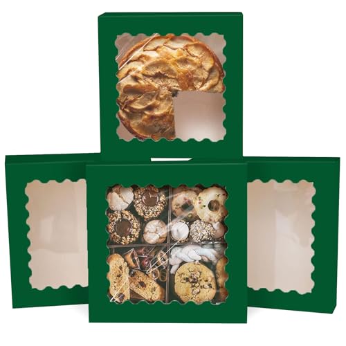 qiqee Deep Green Cookie Boxes with Window 15packs 10x10x2.5 Inch Bakery Box Pastry Box for Party, Birthday by qiqee - Used condition - CA$20.60