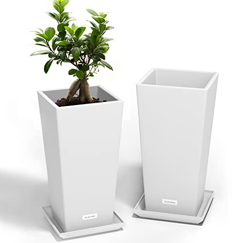Elevens Outdoor Planter Larger Flower Pots Indoor Taper Garden V-Shape Tall Planters 24 Inches Garden Pots Planter - White（2 Packs） #TOP9