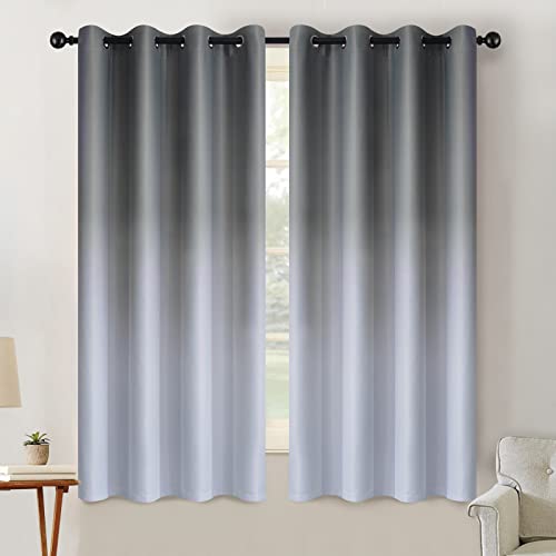 Image of SimpleHome Grey to Grey White Ombre Room Darkening Curtains 63 Inch | Curtains for Living Room,Light Blocking Thick Thermal Insulated Grommet Window Curtains Drapes for Bedroom, 2 Panels,52Wx63L