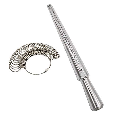 NIUPIKA Ring Mandrel Sizer Metal Jewelry Measure Size 1-13 with Rings Finger Gauge