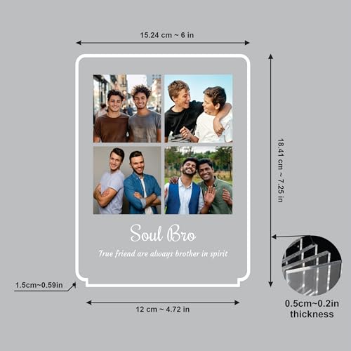 Image of Giftplease Personalized Brother Gift Photo Night Light - Custom Acrylic Picture Frame Plaque with Photos & Wooden LED Base, Brother Custom Desk Lamp, Meaningful Birthday, Rakhi Gifts for Brother
