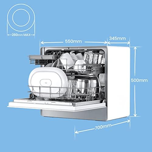 COMFEE' Table Top Dishwasher KWH-TDW501C-UK Slimline Countertop Dishwasher with 5 Place settings, Auto-Open Drying, Cloud Wash, Touch Control, White