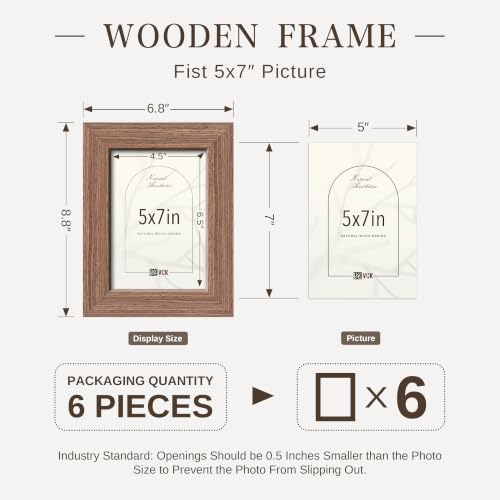 Image of VCK 5x7 Picture Frames Walnut - Wide Border Wood Poster Frame, Multi-Directional Display Family Photos, Office Prints, Studio /Gallery Artwork, Woodgrain Series, Tabletop & Wall Hanging, Set of 6