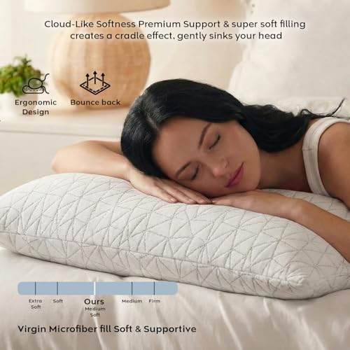 Image of AYKA Premium Microfiber Pillow for Sleeping, Set of 4 | 17x27 Inch Hotel Luxury Bed Pillows | 100% Virgin Fiber Fill, Soft & Fluffy | Neck Support for Side, Back & Stomach Sleepers | White