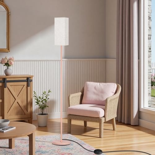 Image of 64.6 inch Floor Lamp, Pole Lamp with Foot Switch, Modern Standing Lamp Shade, Minimalist Freestanding Lamp (Bulb Not Included), for Living Room, Bedroom Office ETL Listed,Pink and Beige PE07LD05