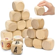 ZEAYEA 20 Pcs Blank Wooden Dice, 2 inch Unfinished Square Blocks, Blank 6 Sided Wood Cubes with Rounded Corners for Building Blocks, DIY Craft Projects, Party Supplies