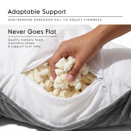 Image of Nestl Reading Pillow with Shredded Memory Foam, Designed for Sitting Up in Bed and Couch, Back and Arms Adjustable Support for Adult & Teens Backrest Pillows for Reading, with Washable Cover Dark Grey