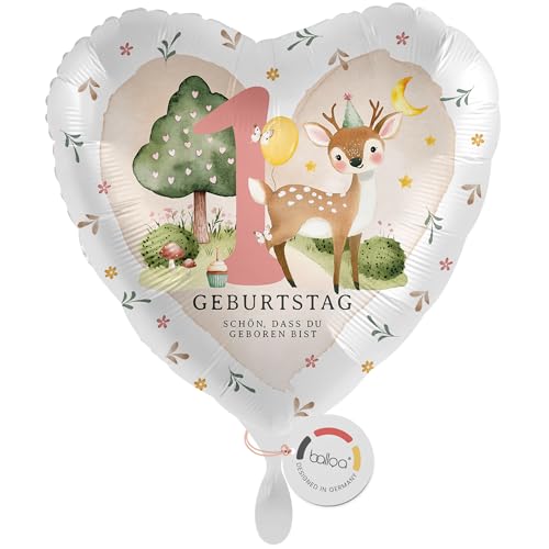 balloa Ballon gonflable XXL 1er anniversaire avec motif Bambi, cadeau pour premier anniversaire pour fille ou garçon, ballon à l'hélium, décoration de fête, anniversaire d'enfant, 53 cm