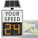 SDTOOP Señales Digitales De Detector Velocidad Rader, Señal Visualización Radar LED con Energía Solar, Resistente Al Agua Ip65, Límite Máximo Ajustable For Seguridad Vial(White,24”*35“)