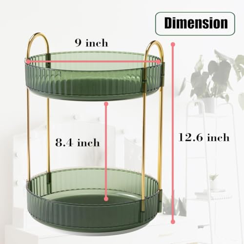 Image of Nieifi KIMEE 360 Rotating 2-Tier Makeup Organizer | Elegant Clear Green Lazy Susan Vanity Storage for Skincare Perfumes and Cosmetics | Multi-Purpose Tabletop Countertop Rotating Organiser Tray