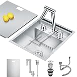 Hidden Concealed Kitchen Bar Sink with Folding Faucet, Hidden Stainless Steel Undermount Workstation Bar Single Bowl Sink for Small Kitchen Prep RV (Silver A, 35x45x22CM)