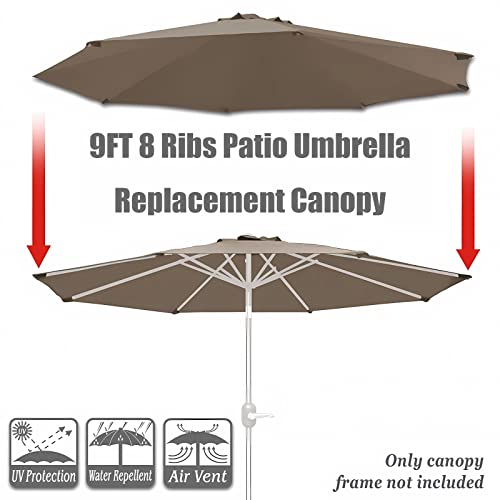 Hasmi 9Ft Patio Umbrella Replacement Canopy Market Umbrella Top Outdoor Umbrella Canopy With 8 Ribs Uv Protection Waterproof For Garden, Deck, Backyard, Pool,Coffee,6.5Ft 6 Ribs #TOP6