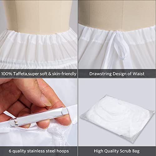Women 6 Hoop Petticoat White A-line Floor-Length Crinoline Underskirt for Bridal Wedding Dress Ball Gown4