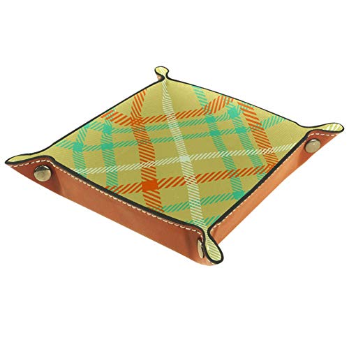 Preisvergleich Produktbild AMEILI Aufbewahrungsbox für Schlüssel, Handy, Münzen, Geldbörse, Uhren, etc., Grün / Weiß kariert