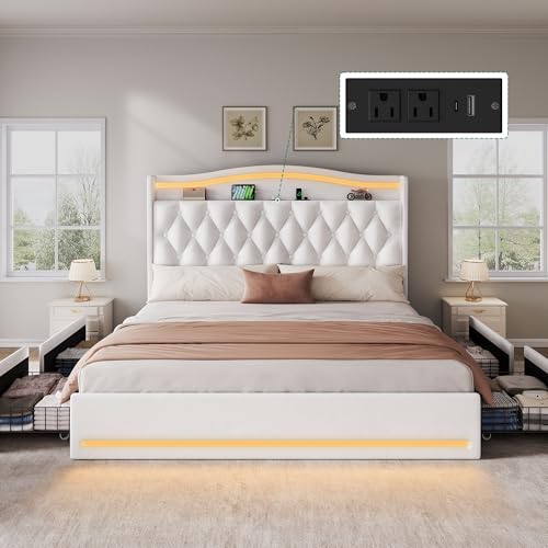 DWVO King Size Bed Frame 4 Storage Drawers and RGB LED