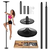 Poledance stange indoor, Professionelle Pole Dance Stange, höhenverstellbar 223-280 cm, statisch & drehbar, mit Verlängerung, Chromstahl, Tragkraft 200 kg für Indoor Pole Dancing, Gymnastik, Fitness