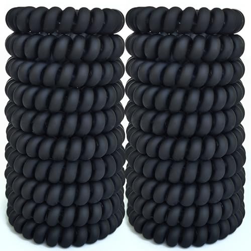 Leenchiry 20 Pieces Traceless Spiral Hair Ties No Damage Elastics Coil Hair Ties No Crease Phone Plastic Hair Bands Spiral Bracelets Ponytail Holders for Women and Girls - Matte Black
