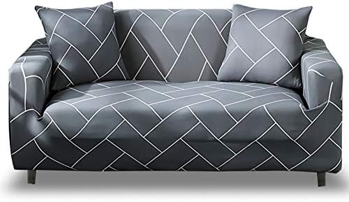 HOTNIU Printed Sofa Slipcover for 2 Seater Couch - Spandex Stretch Fit with Elastic Strap Sofa Cover - 1-Piece Anti- Slip Wrinkle Resistant Couch Cover (Black Grey Feather, 2 Seater)