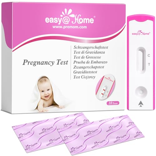 Easy@Home 10 Tests de Grossesse Cassette Précoce – Tests hCG Haute Sensibilité (10 mIU/mL), Détection Rapide et Fiable, Résultat Précis, Compatible avec l'App Premom