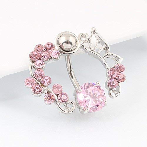 Wowohe Belly Button Rings, Pink Flower Navel Belly Rings Studs Piercing Jewelry #TOP2