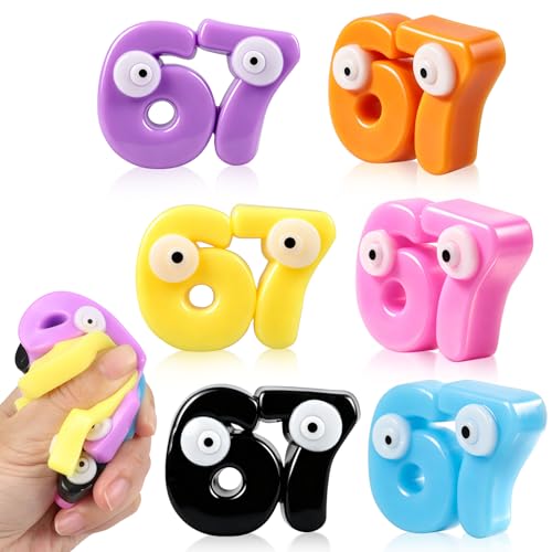 6PCS - Funny Cute 67 Toy, 67 Squishy for Adults,67 Squishy Toys with Eyes, Brainrot Toys,Pull, Stretch and Squeeze Stress Toy,Brain Rot Toys Gift for Fans