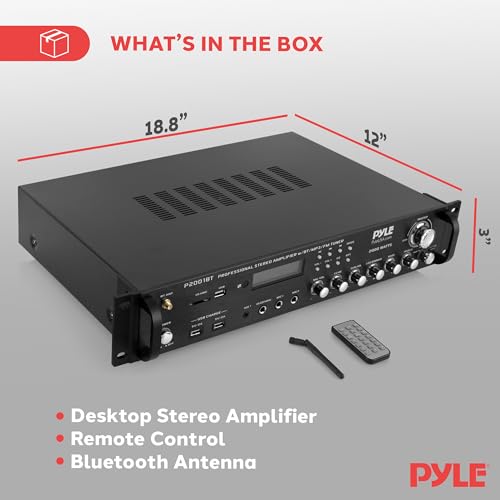 PYLE Multi Channel Bluetooth Preamplifier Receiver - 2000 Watt Audio Home Speaker Sound Stereo Receiver W/ Radio, USB, Headphone, Aux, RCA, Dual Microphone W/ Echo, Led, Wireless Streaming - P2001BT - Thumbnail 6