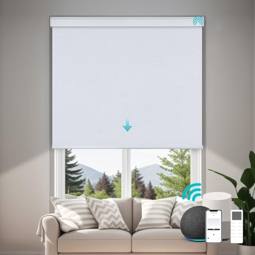 JOYENG Motorized Blinds with Remote, Custom Automatic Electric Blackout Smart Blinds for Windows, Motorized Window Roller Shades Compatible with Alexa Google for Home Office, Elegant White