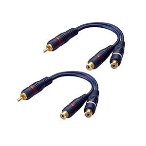 SIENOC 2x RCA male naar dual RCA female 15 cm audiokabel (marineblauw)