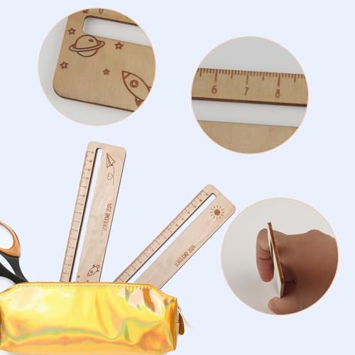 RobLuX 4 Stück Lesehilfe Kinder 1 Klasse,Lineal mit Lesehilfe Personalisiert Holz Lesezeichen für Kinder Geeignet Als Lernhilfe für 1 Klasse,Geschenk zum Schulbeginn