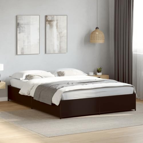 zylophax Estructura de cama negra de 135 x 190 cm, de madera con patas de metal, marco de cama estable para un sueño reparador y un uso duradero en el dormitorio