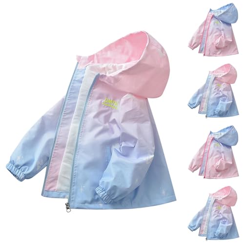 Girls Gradient Outdoor Hooded Jacket Full Zip Lightweight Versatile Cute Outerwear Coat with Pockets for 3-15 Years2