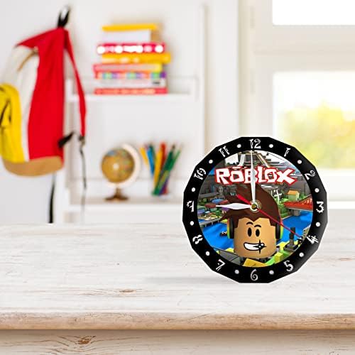 Bonamana Roblox Wall Clock Desk Clock for Kids Anime Design Round Children's Silent Clock 'No Tick' Mantel Shelf Clocks for Living Room and Bedroom Office, Battery Not Included (Roblox City)