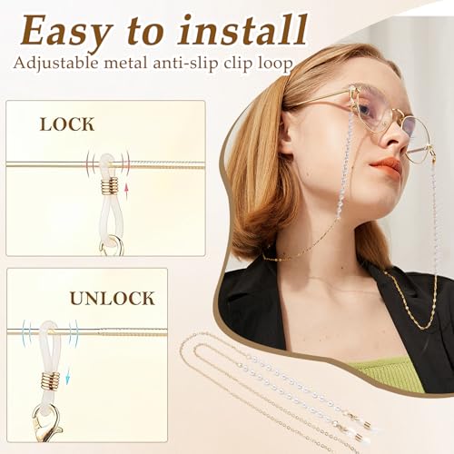 Image of TecoKart Pearl Spectacle Chain for Women Glasses, Elegant Specs Chains, Non-Slip Eyeglass Strap, Eyewear Retainer Link Holder 70cm