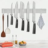 LALEIDU Magnetleiste Messer 40cm - Starker Magnetischer Messerhalter mit 3Haken - Edelstahl Magnetleiste zum Kleben oder Schrauben