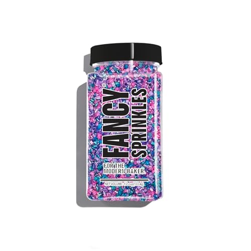 Fancy Sprinkles Chromatica Fancy Sugar Pearlescent Hot Pink, Blue, Purple, White, and Teal Sugar Crystals Flecked with Silver and Gold Mini Edible Glitter Hexagons (4 OZ)